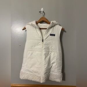 PATAGONIA Women Los Gatos Reversible Hooded Fleece Vest WHITE XS